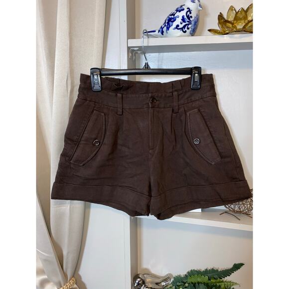 Kate Spade Brown size 6 Stitched Rolled Cuff Paper Bag Shorts Pockets Belt Loops - Picture 1 of 8